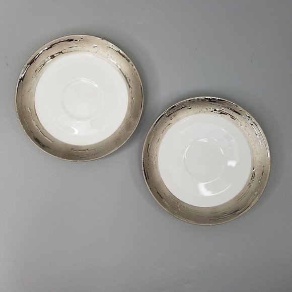 2 Porcel Argentatus Tea Saucers Limoges Porcelain - Picture 2 of 8